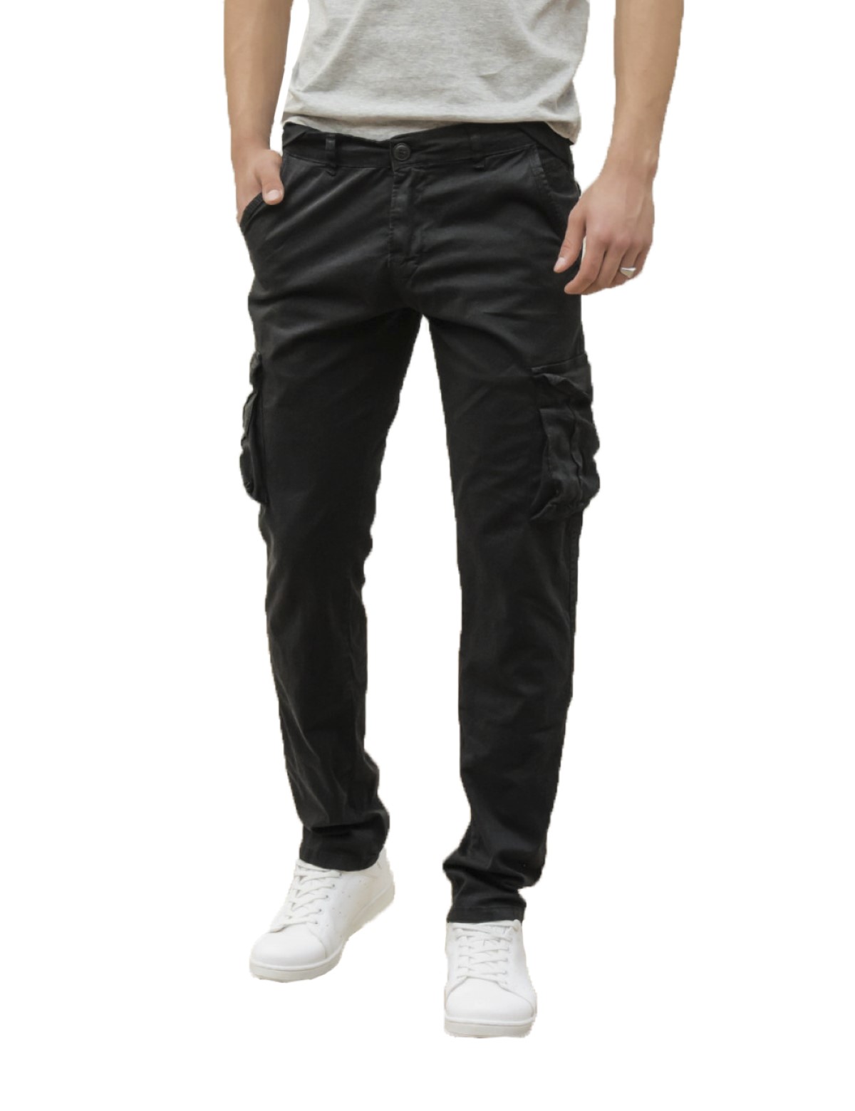 Ανδρικό μαύρο υφασμάτινο cargo παντελόνι 210920B φωτογραφία